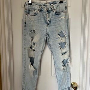 H&M Blue Boyfriend Jeans with Distressed Vintage Look